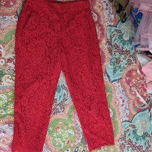 J. Crew Red Lace Skinny Pants
